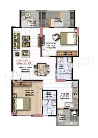 Mahaveer Trident Unit plan - 743 sq.ft.