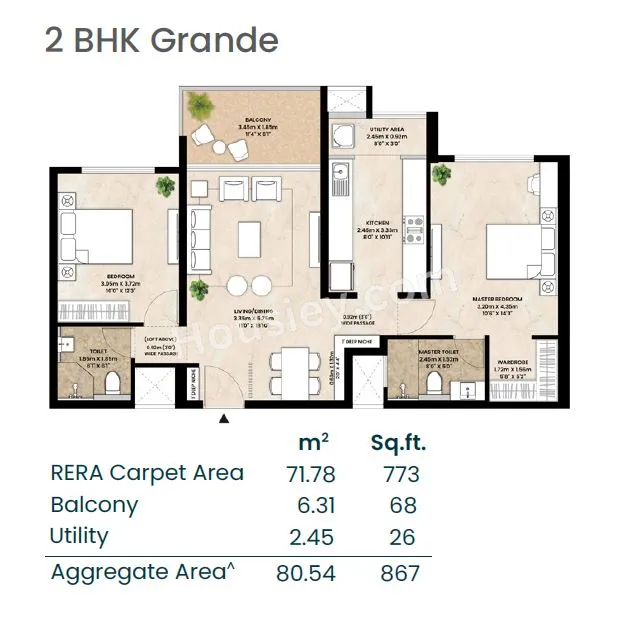 Mahindra Codename Crown Unit plan - 867 sq.ft.