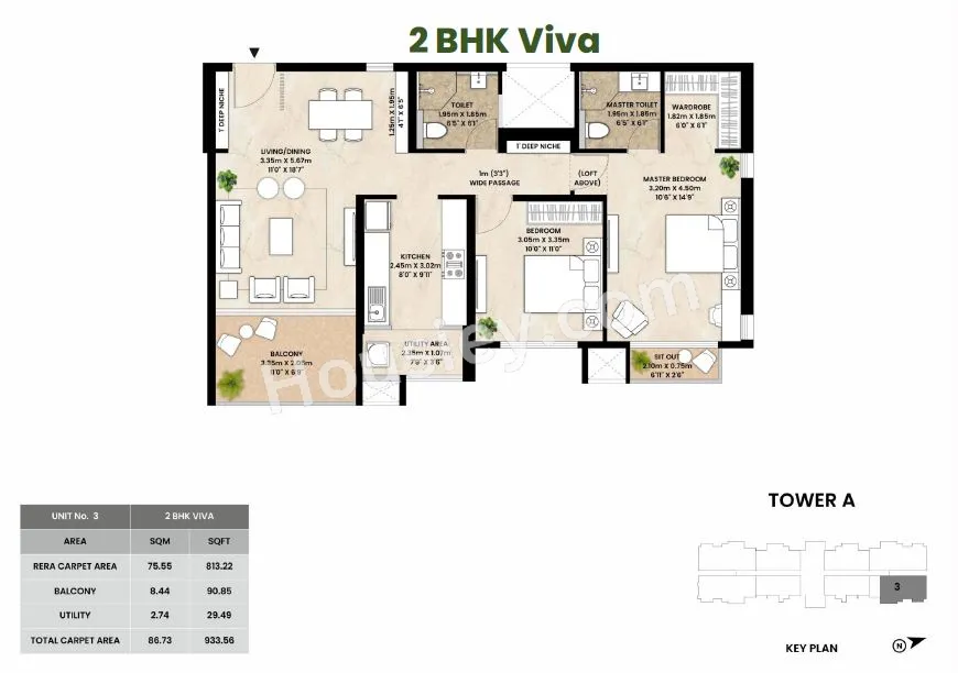 Mahindra Codename Crown Unit plan - 933 sq.ft.