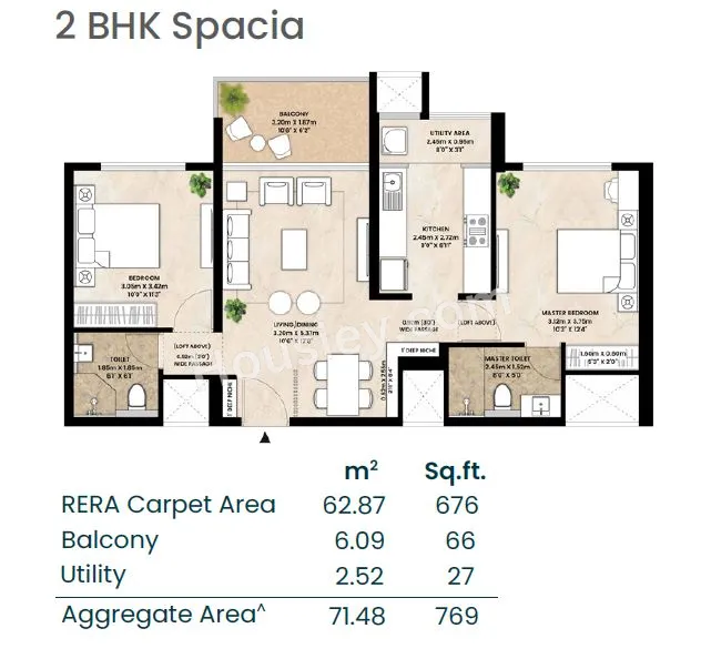 Mahindra Crown Unit plan - 769 sq.ft.