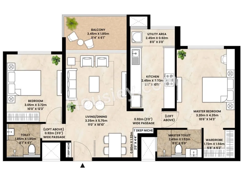 Mahindra Ivy Lush Unit plan - 867 sq.ft.