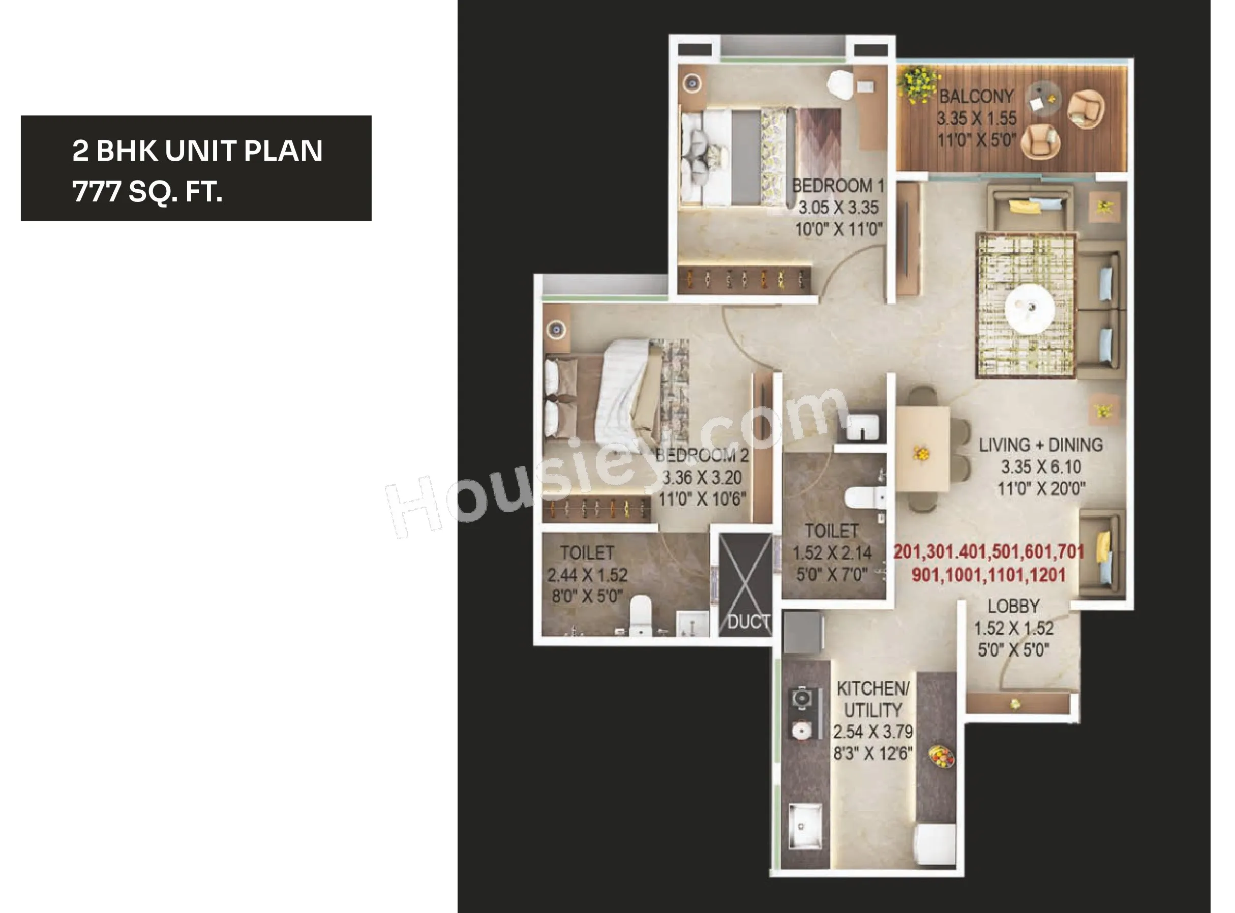 Majestique Aravali Unit plan - 777 sq.ft.