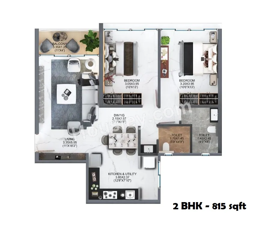 Majestique Evolvus Unit plan - 815 sq.ft.