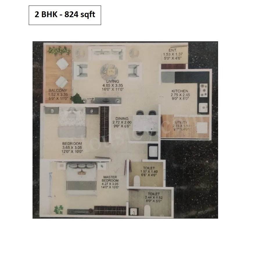 Majestique Marbella Unit plan - 824 sq.ft.