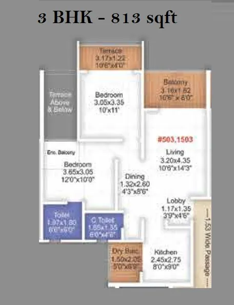 Majestique Signature Towers Unit plan - 813 sq.ft.