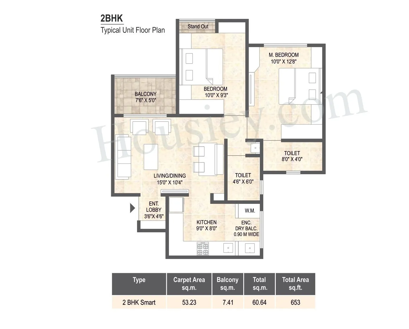 Mangalam Life Park Unit plan - 653 sq.ft.