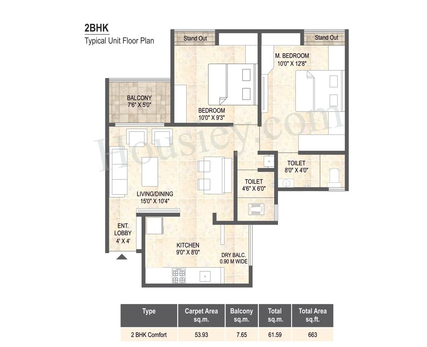 Mangalam Life Park Unit plan - 663 sq.ft.