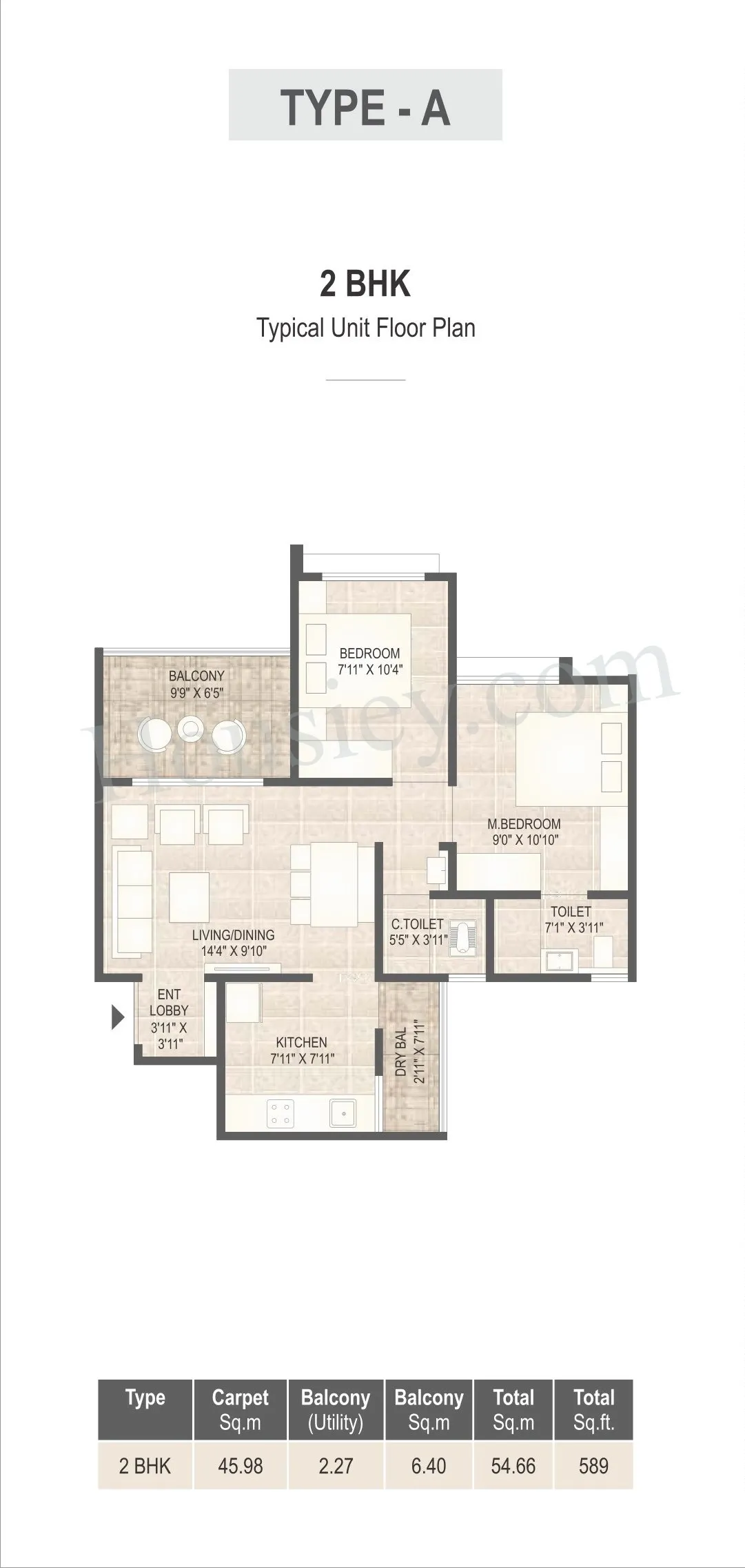 Mangalam Breeze Unit plan - 589 sq.ft.