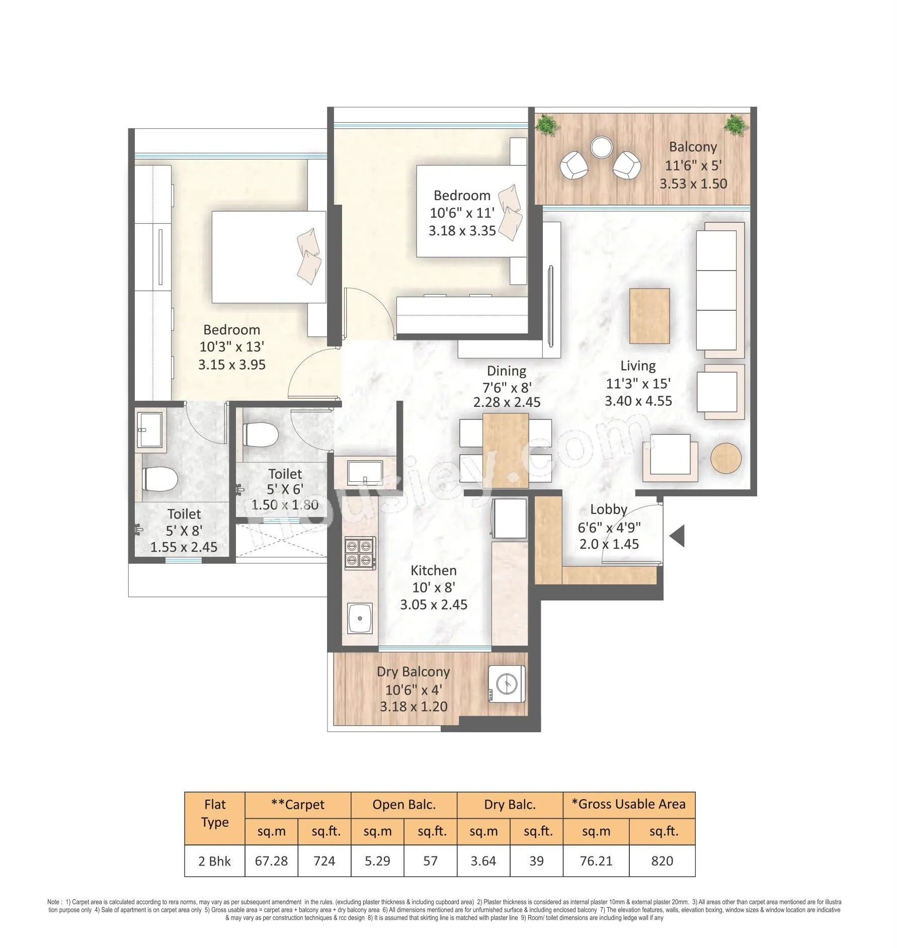 Mantra Magnus Unit plan - 820 sq.ft.