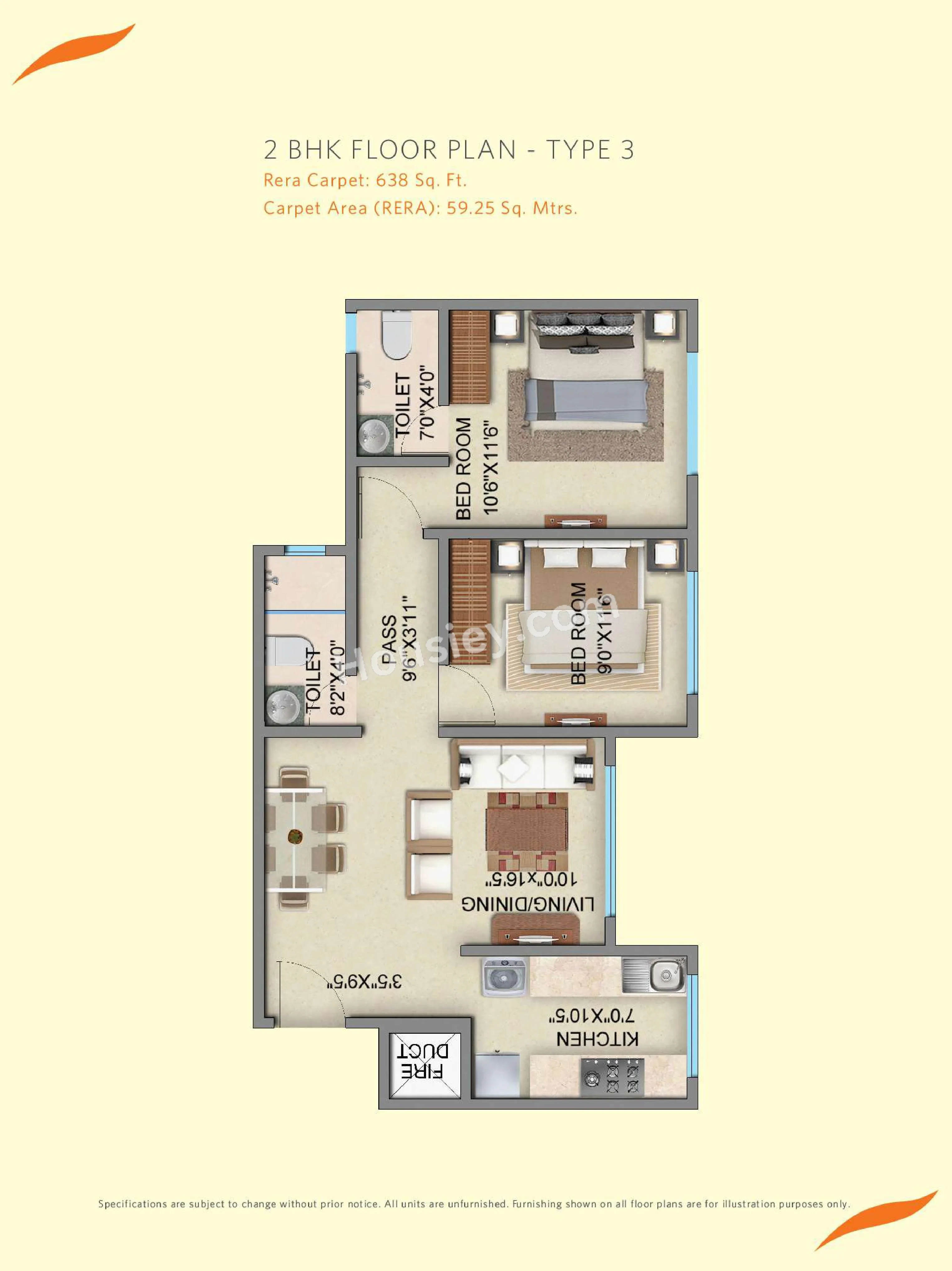 Marigold Miraaya Unit plan - 638 sq.ft.