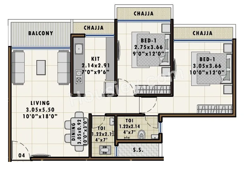 Marquis Royal Palm Unit plan - 738 sq.ft.