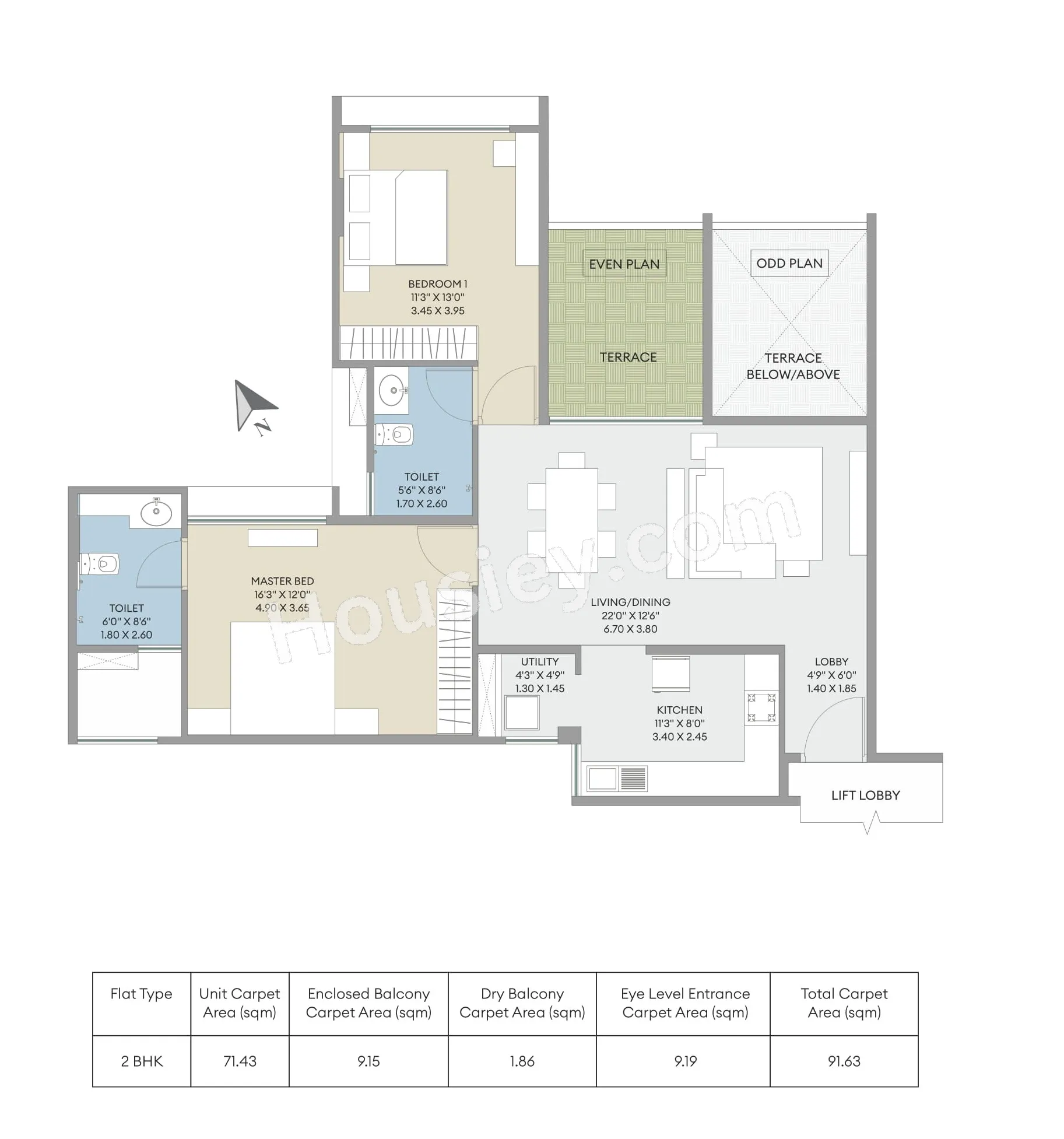Marvel Fria Phase 2 Unit plan - 990 sq.ft.