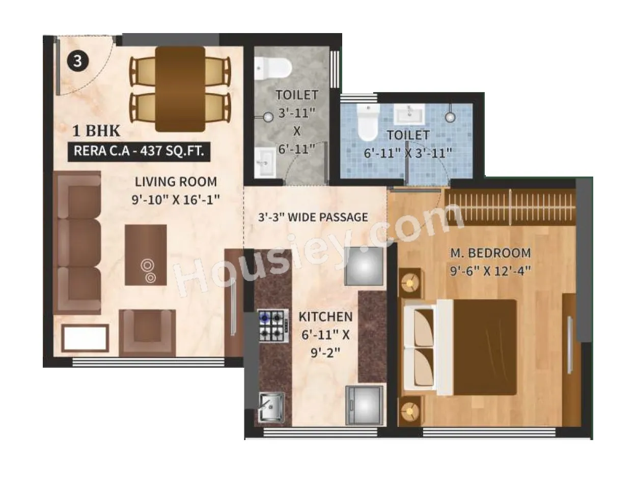 Shreeji Meadows 83 Unit plan - 437 sq.ft.
