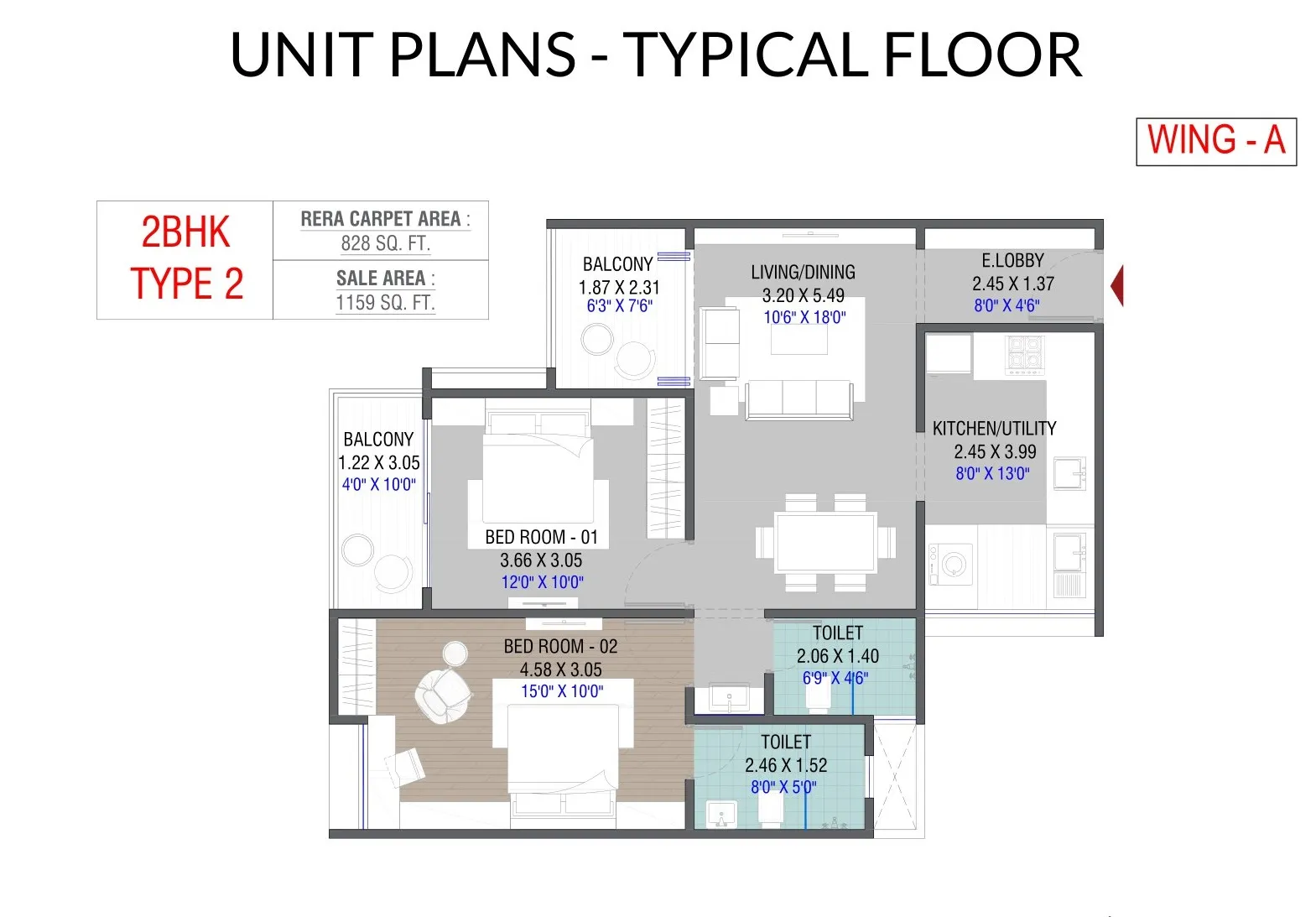 Menlo Joywoods Unit plan - 828 sq.ft.