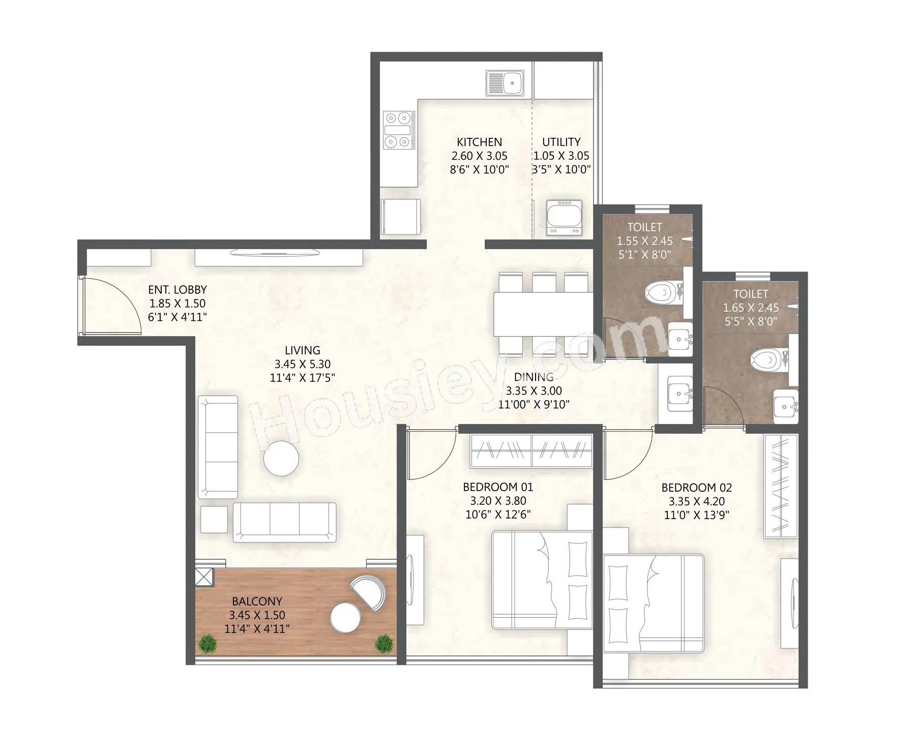 Merlin Ventana Unit plan - 935 sq.ft.