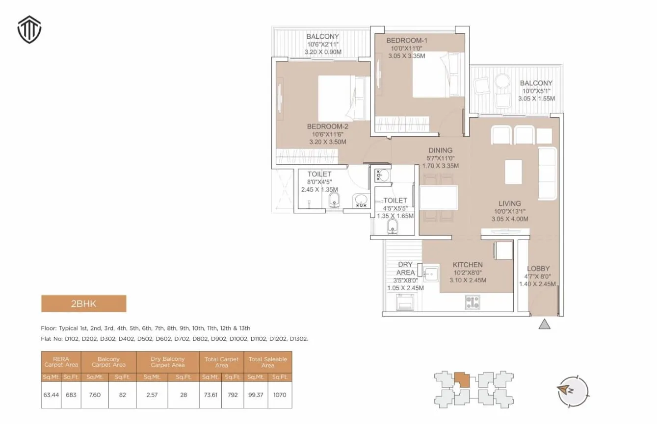Mi Casa Primaliva Unit plan - 792 sq.ft.