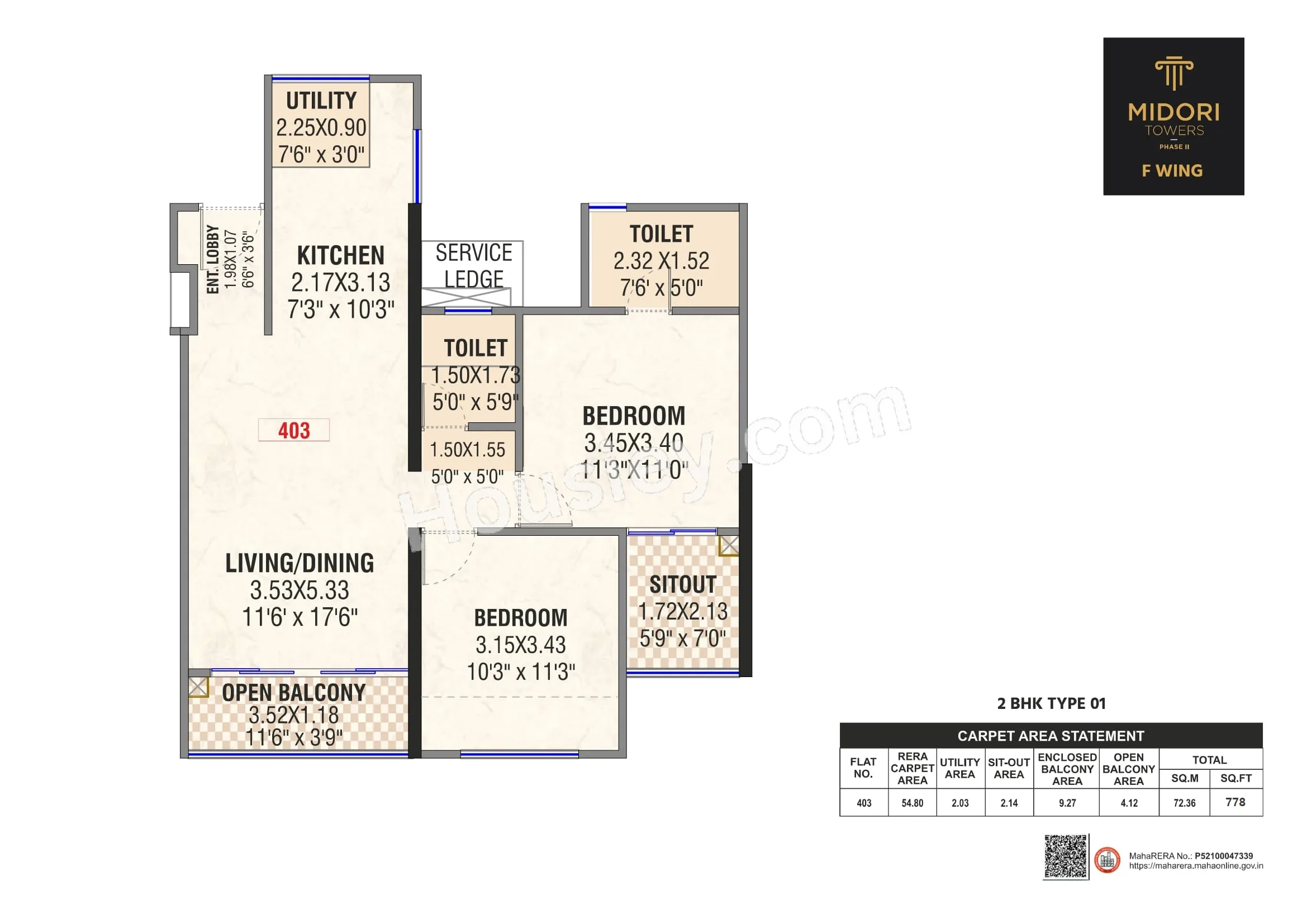 Midori Towers Phase 2 Unit plan - 778 sq.ft.