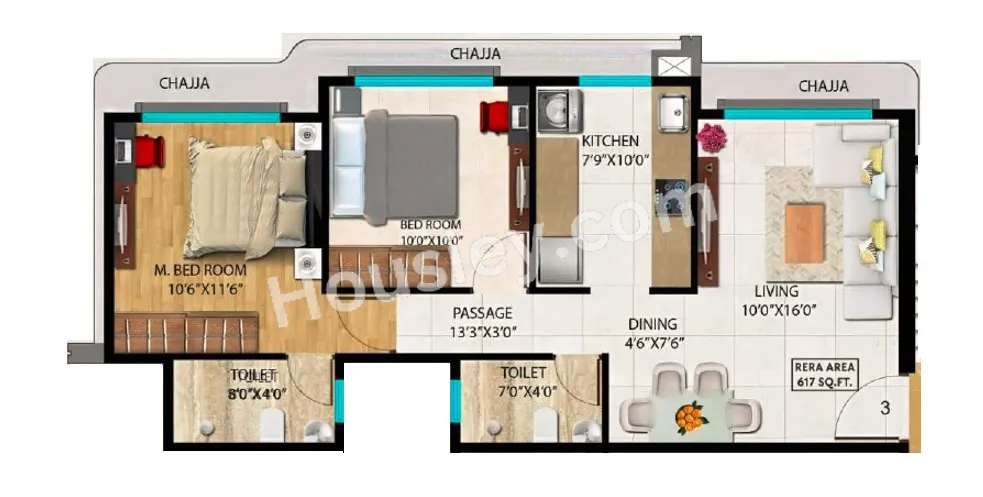 Milan Mandir NX Unit plan - 617 sq.ft.