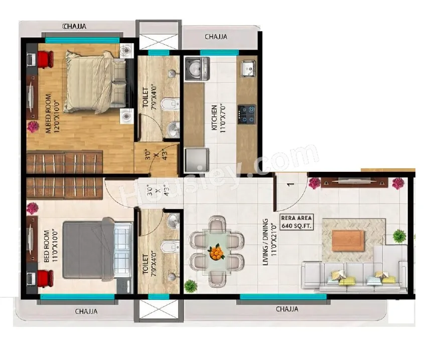 Milan Mandir NX Unit plan - 640 sq.ft.