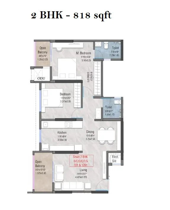 Millennium Falcon Unit plan - 818 sq.ft.