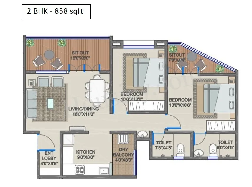Miravet District Unit plan - 858 sq.ft.