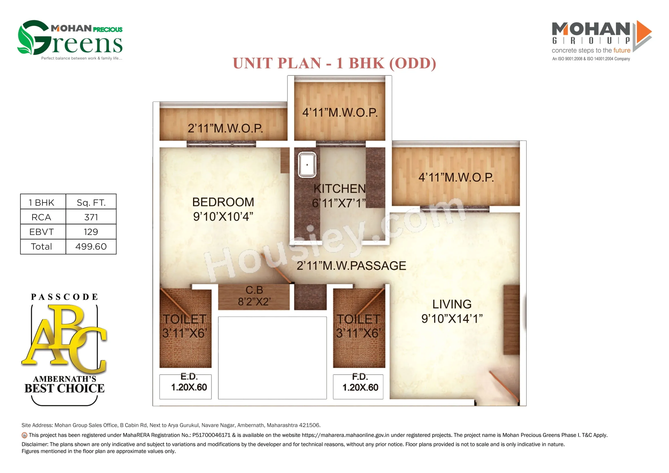 Mohan Precious Greens Unit plan - 371 sq.ft.