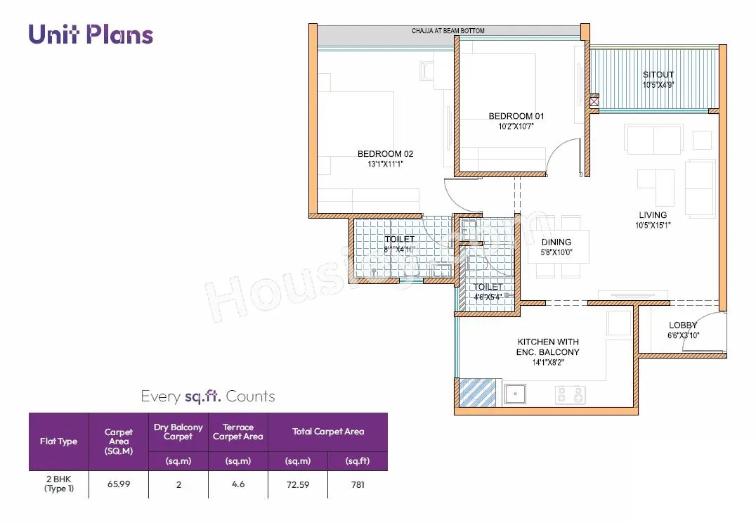 My Home Akurdi Unit plan - 781 sq.ft.