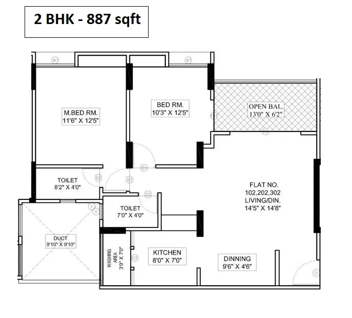 NG Palm Nest Unit plan - 887 sq.ft.