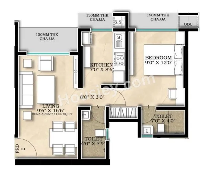 NHI Akshaya Residency Unit plan - 441 sq.ft.