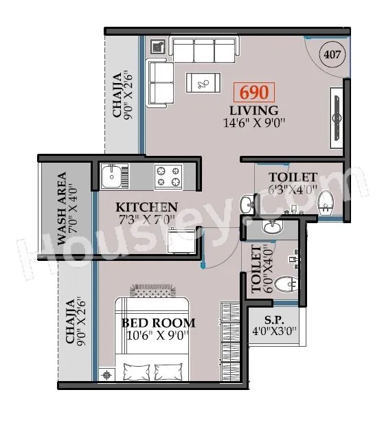 NMS 17 West Unit plan - 414 sq.ft.