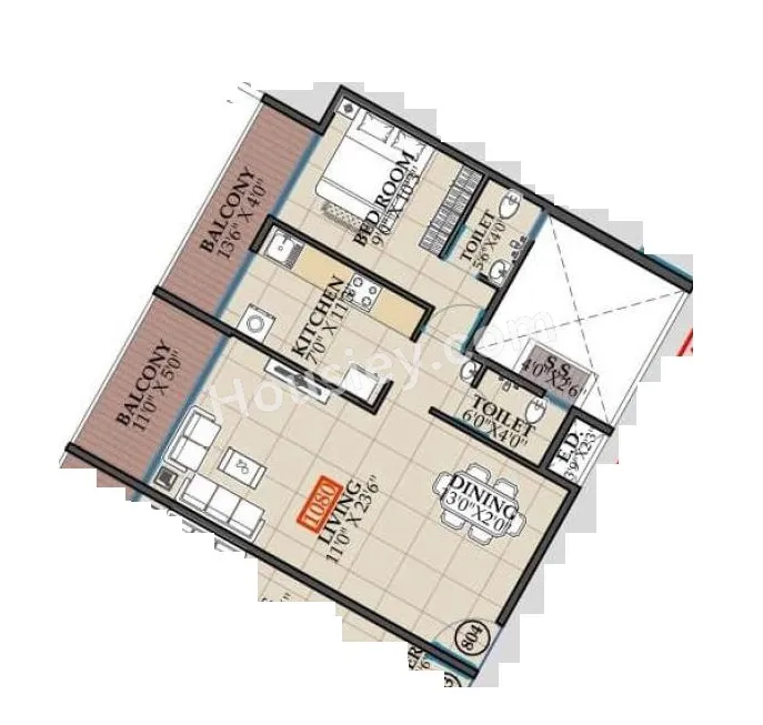 NMS One 8 One Unit plan - 536 sq.ft.