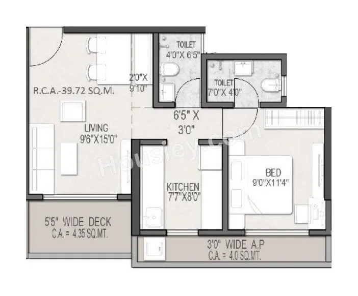 Nakshatra Gokul Unit plan - 517 sq.ft.