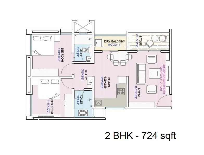 Nakshatra Parivar Unit plan - 724 sq.ft.