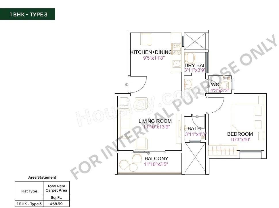 New Front 48 Central Park Unit plan - 468 sq.ft.