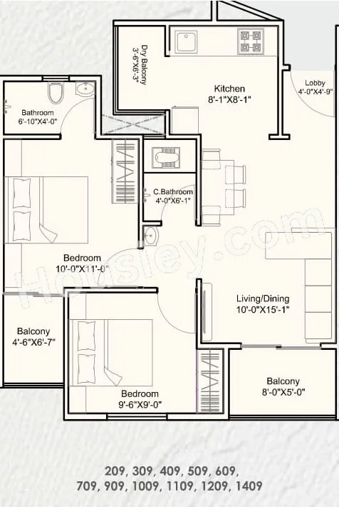 Nexus Kinaara Unit plan - 633 sq.ft.