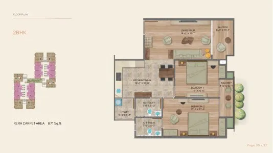 Nila Vida Unit plan - 871 sq.ft.