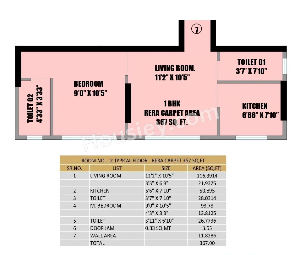 Nirvaana Pearl Unit plan - 367 sq.ft.