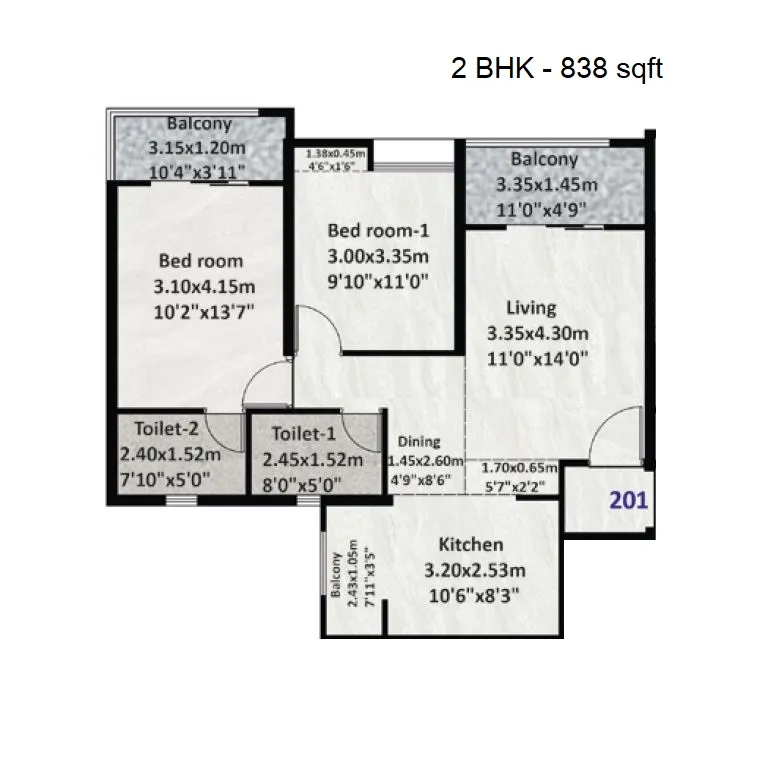 Nyati Emerald Unit plan - 838 sq.ft.