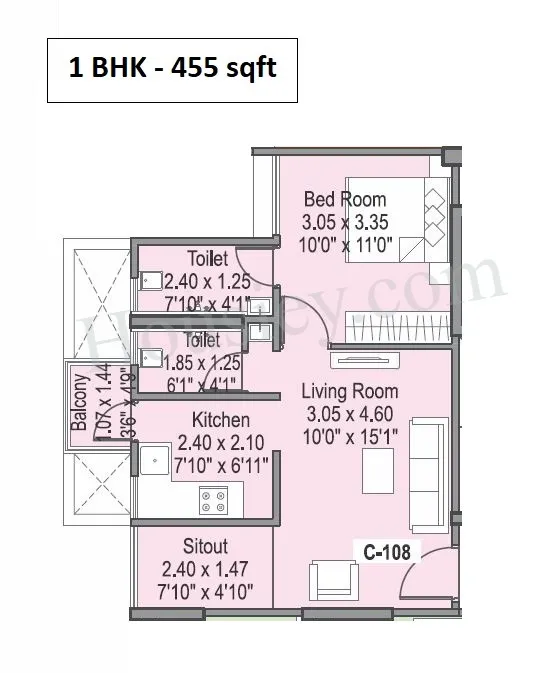 Om Mangalam Chaitanya Phase-3 Unit plan - 455 sq.ft.