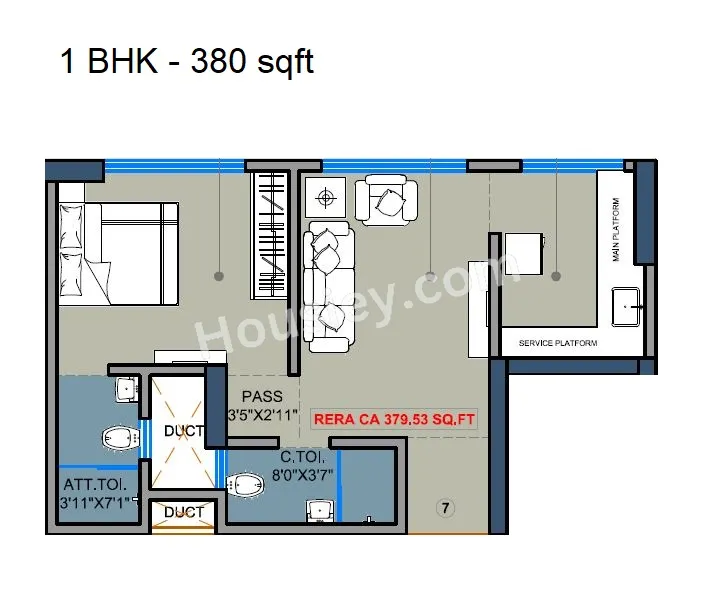 Omkaar Solitaire Unit plan - 380 sq.ft.