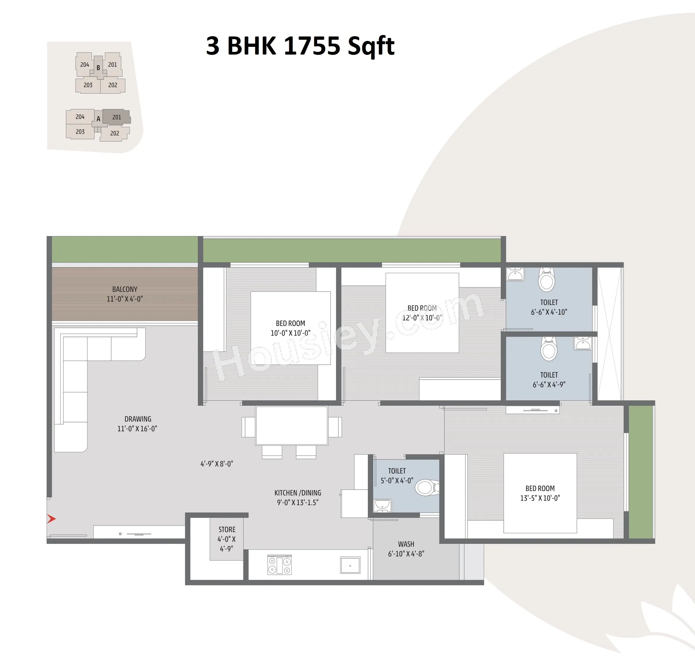 Omkar Lifestyle Unit plan - 965 sq.ft.