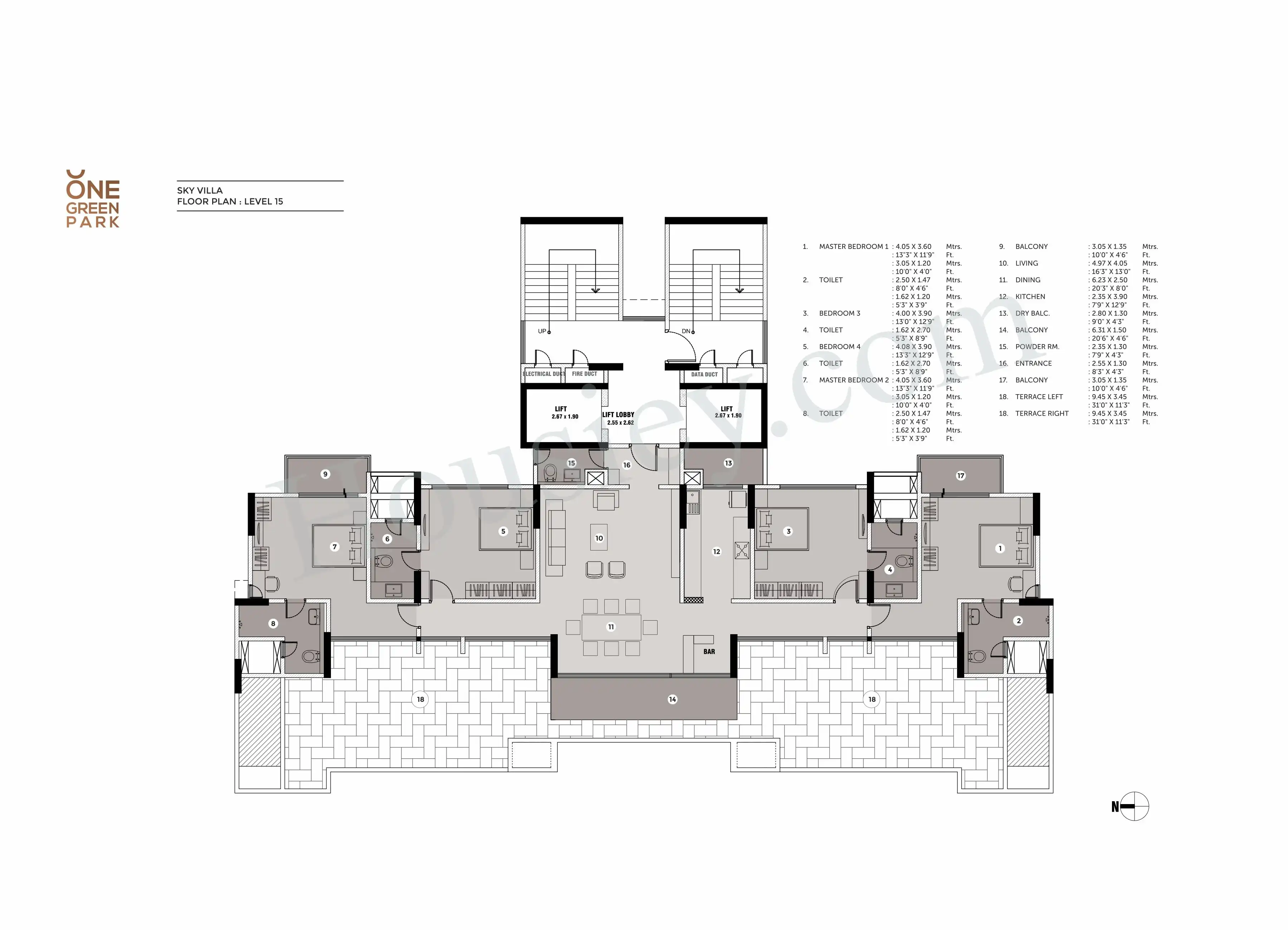 Capricorn One Green Park Unit plan - 1942 sq.ft.