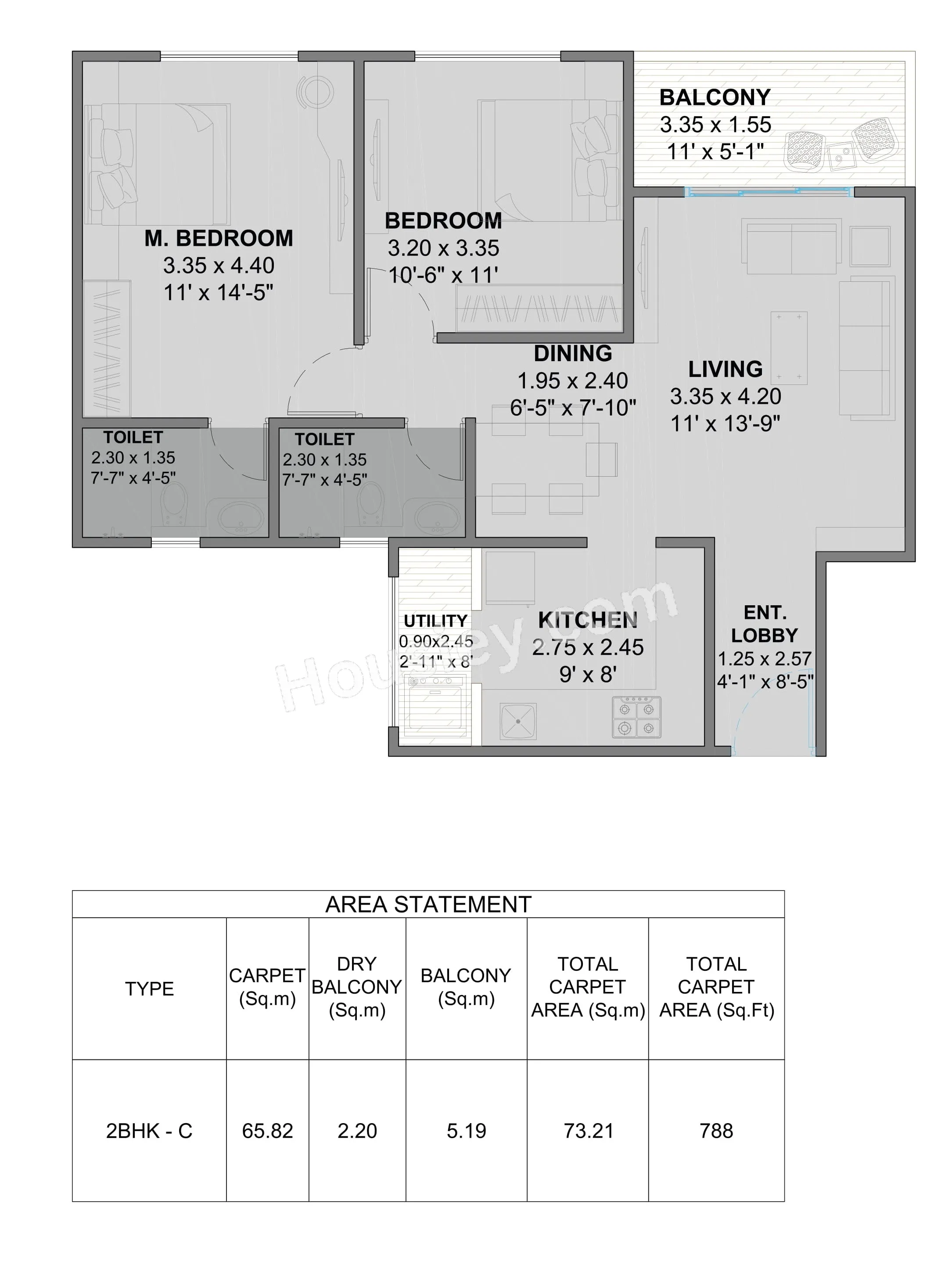 Oree Cloud 28 Unit plan - 788 sq.ft.