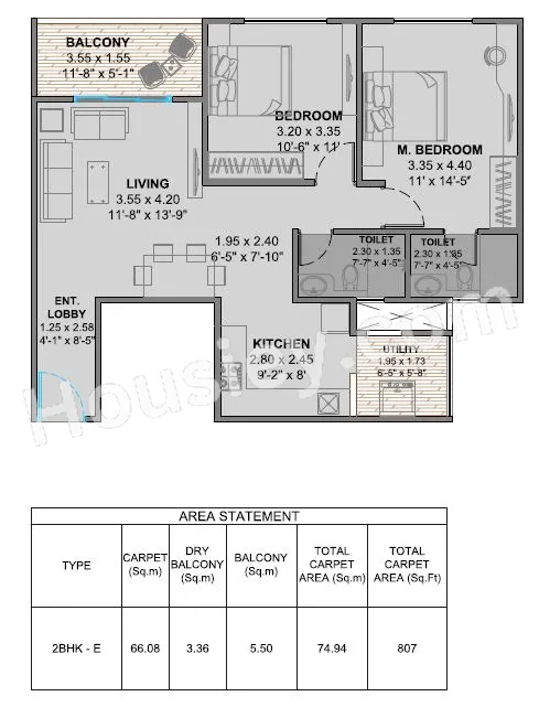 Oree Cloud 28 Unit plan - 807 sq.ft.