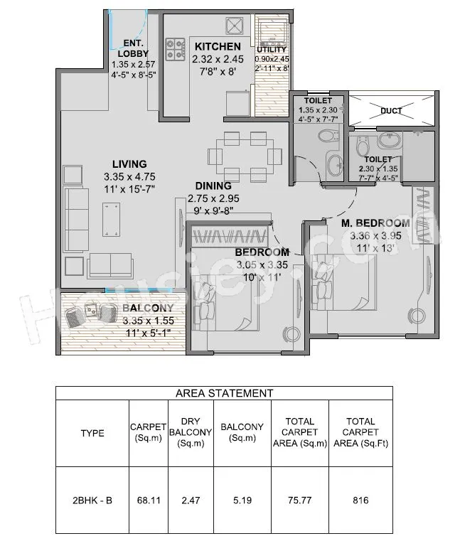 Oree Cloud 28 Unit plan - 816 sq.ft.