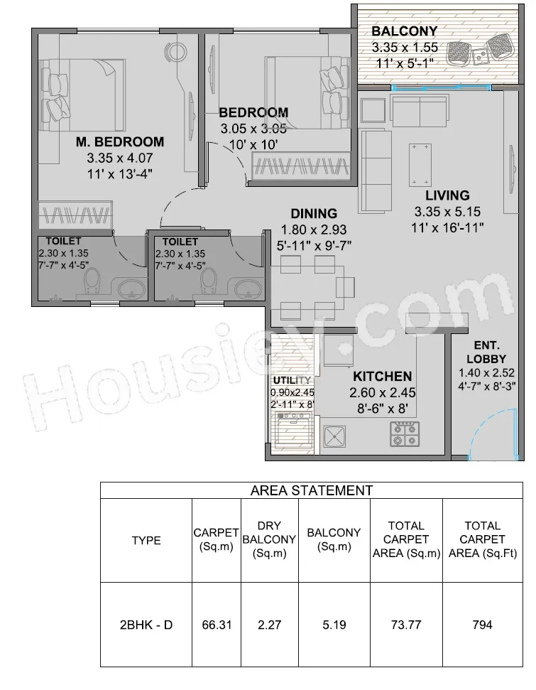 Oree Greater Bavdhan Unit plan - 794 sq.ft.