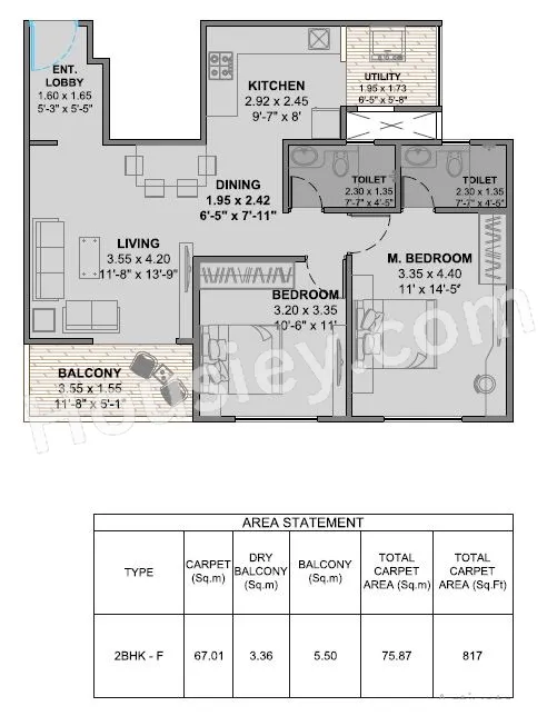 Oree Greater Bavdhan Unit plan - 817 sq.ft.