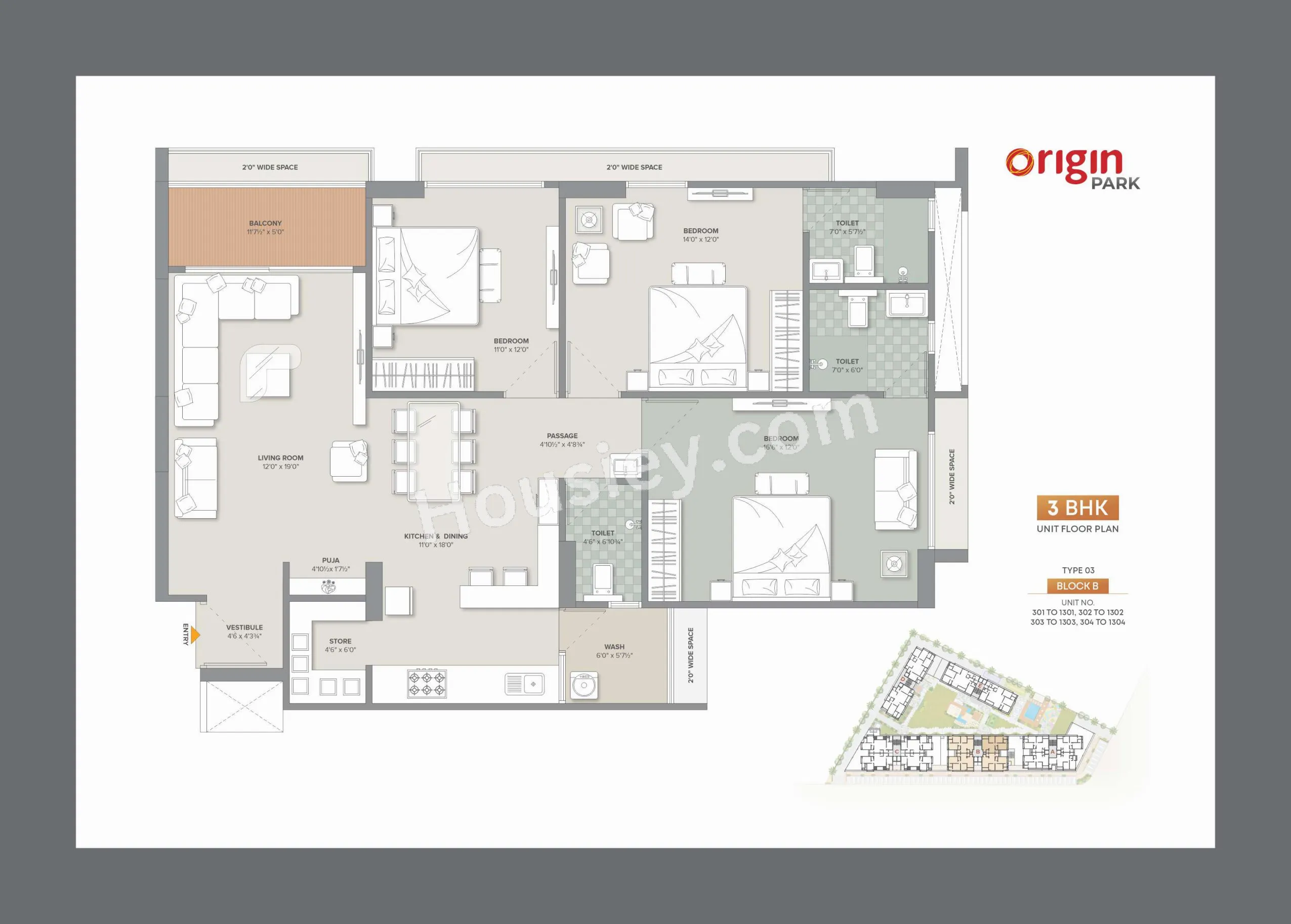 Origin Park Unit plan - 1410 sq.ft.