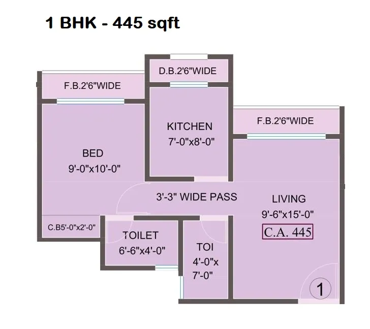 Origin Wisteria Square Unit plan - 445 sq.ft.