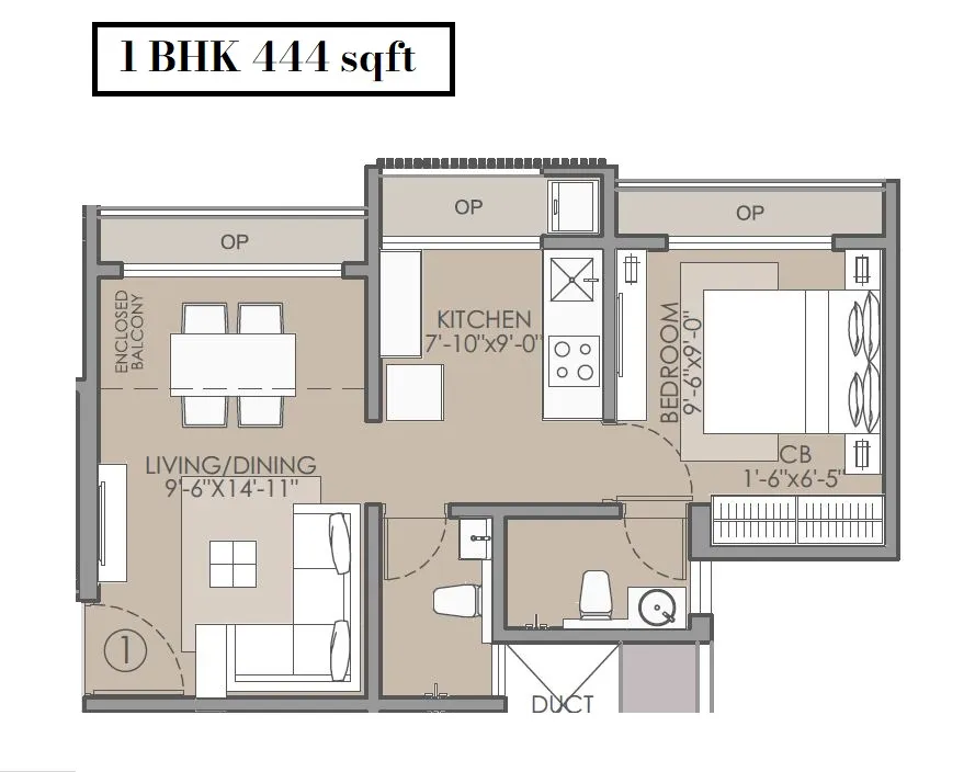 Ornate Heights Phase-II Unit plan - 444 sq.ft.
